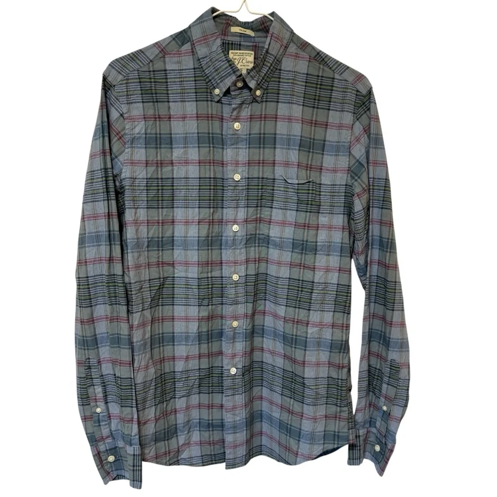 J Crew Mens Secret Washing Shirting Plaid Button Down Shirt Small Organic Cotton